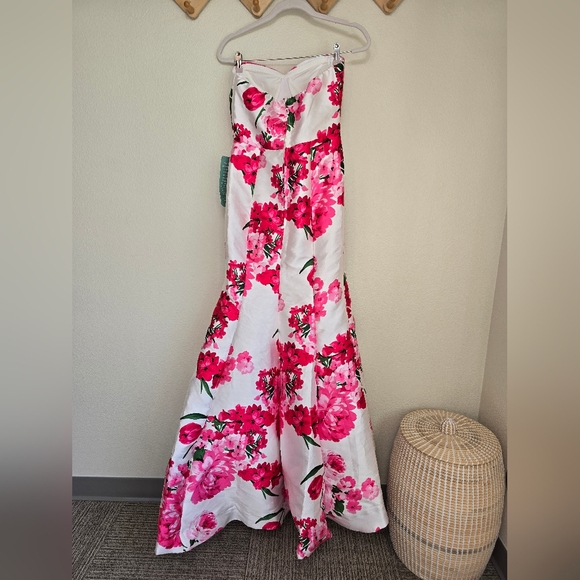 B. Smart Floral Sweetheart Strapless Mermaid Maxi Gown In Pink White NWT Size 9 - Picture 6 of 12